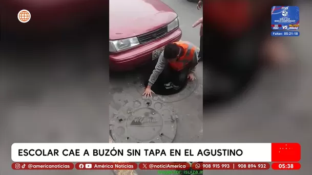 Escolar cae a buzón sin tapa en El Agustino. Foto: América Noticias Escolar cae a buzón sin tapa en El Agustino. Foto: América Noticias