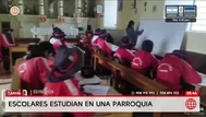 Escolares estudian en una parroquia en Tarma