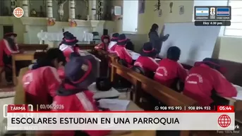 Escolares de Tarma estudian en una parroquia por peligro de colapso de su colegio. Foto y video: América Noticias