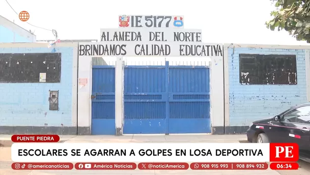 Escolares se enfrentan a golpes en losa deportiva en Puente Piedra. Foto: América Noticias