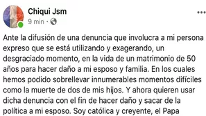 Mensaje de la esposa de Daniel Mora. Foto: Facebook