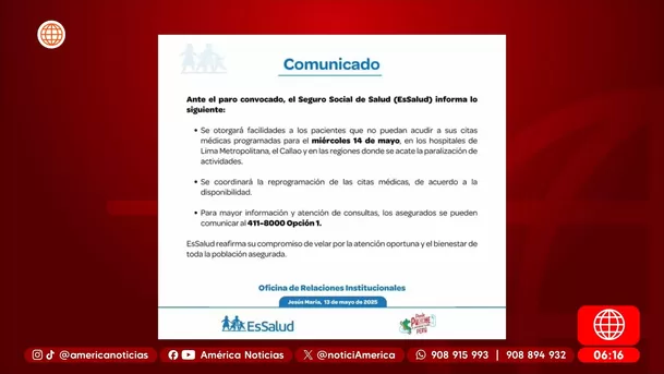 EsSalud reprogramará citas médicas por paro de transportes. Foto: América Noticias