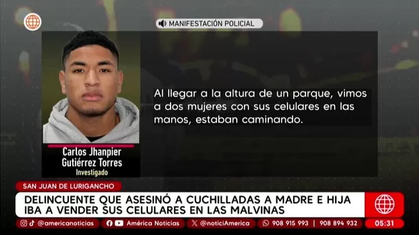 Delincuente que asesinó a cuchilladas a madre e hija iba a vender sus celulares en las malvinas. Foto: Unidad de investigación Delincuente que asesinó a cuchilladas a madre e hija iba a vender sus celulares en las malvinas. Foto: Unidad de investigación