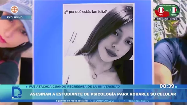 Estudiante de psicología fue asesinada con arma blanca por un celular en SJL. Foto: Domingo al día Estudiante de psicología fue asesinada con arma blanca por un celular en SJL. Foto: Domingo al día