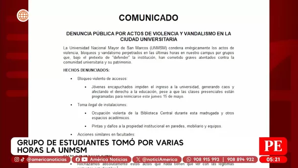 Grupo de estudiantes tomó por varias horas la UNMSM. Foto: América Noticias