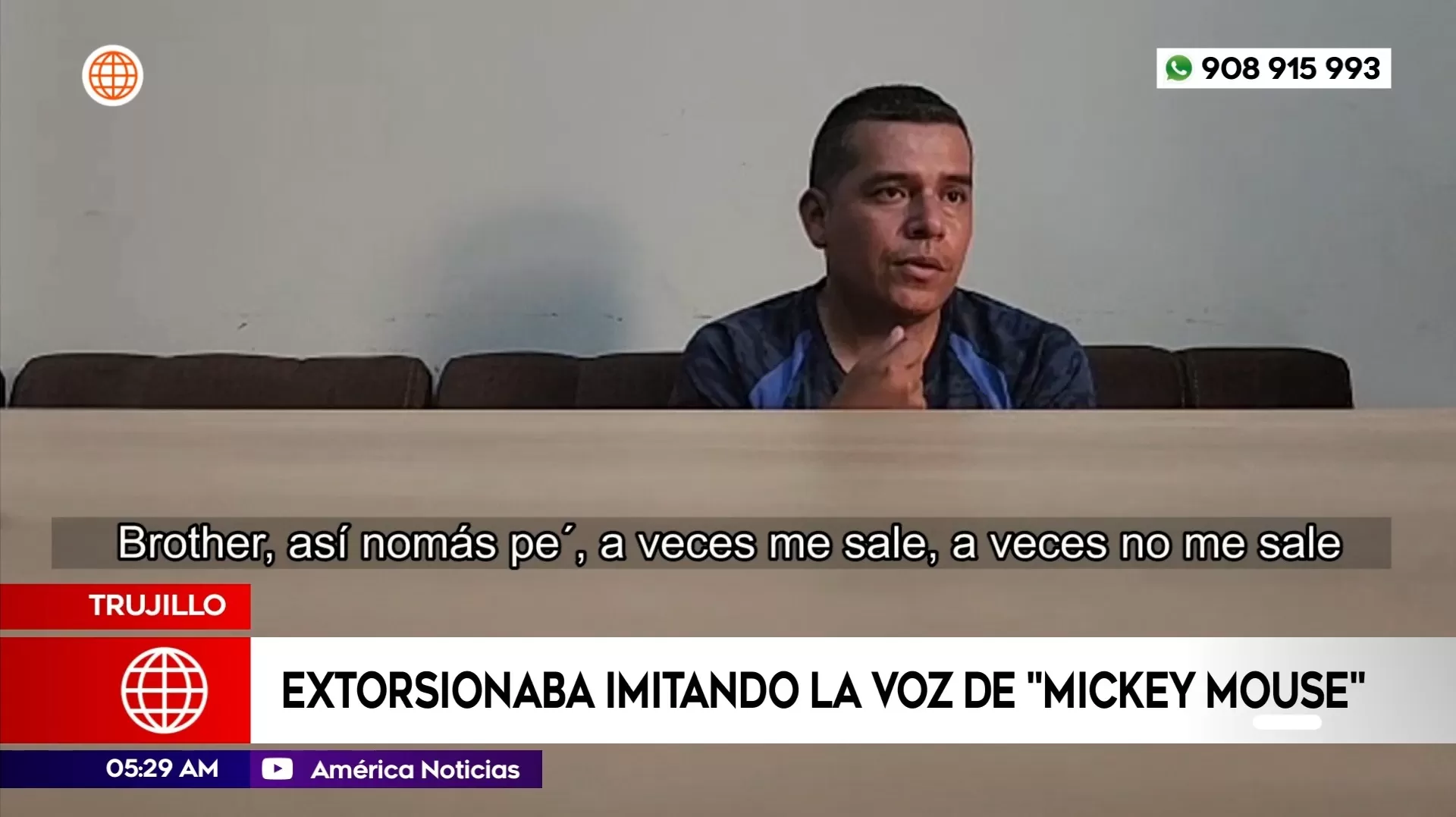 Extorsionaba imitando la voz de Mickey Mouse en Trujillo. Foto: América Noticias