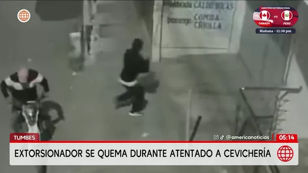 Un extorsionador se quema al incendiar cevichería en Tumbes. Foto: América Noticias