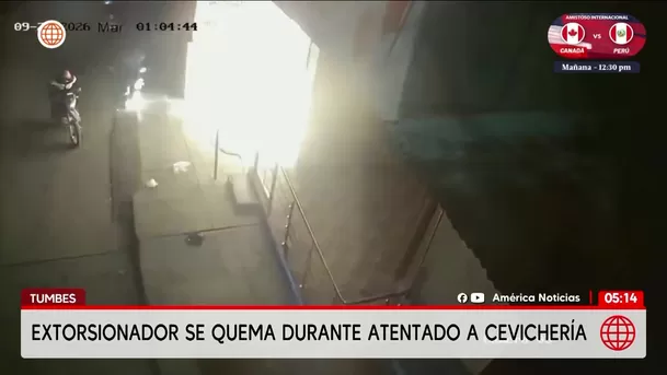 Un extorsionador se quema al incendiar cevichería en Tumbes. Foto: América Noticias