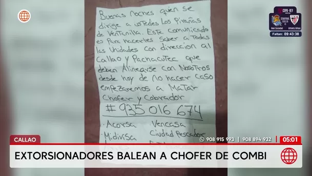 Extorsionadores atacan a chofer de combi en el Callao. Foto: América Noticias Extorsionadores atacan a chofer de combi en el Callao. Foto: América Noticias