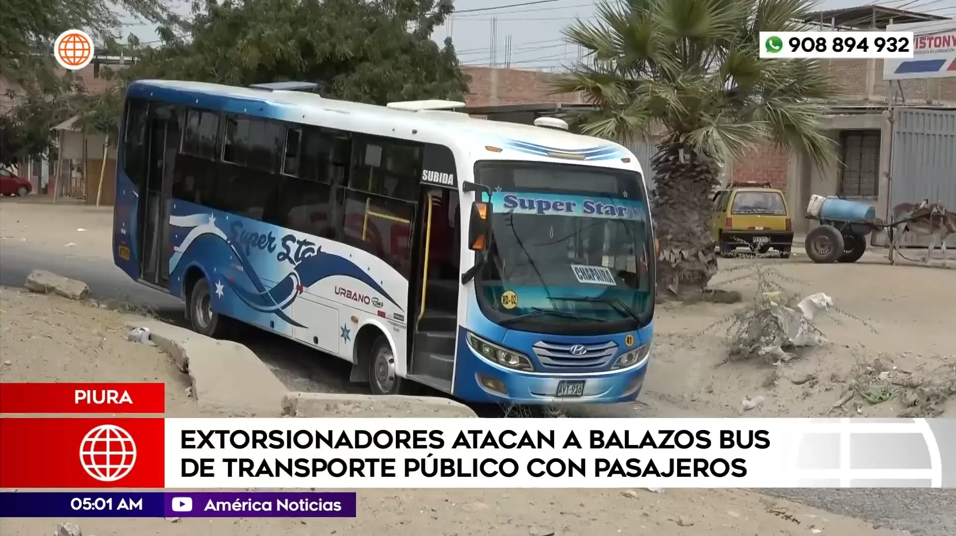 Extorsionadores atacan a balazos bus de transporte público con pasajeros en Piura. Foto: América Noticias