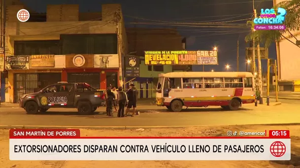 Extorsionadores balean cúster con pasajeros en San Martín de Porres. Foto: América Noticias