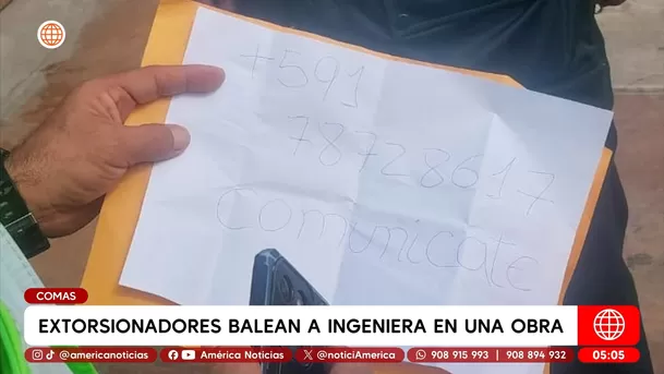 Extorsionadores balean a ingeniera durante obra en Comas. Foto: América Noticias