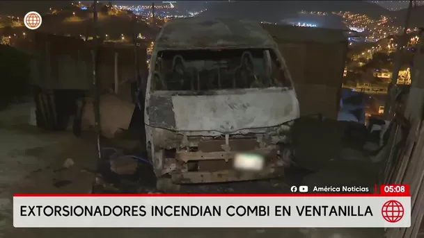 Extorsionadores incendian combi de transporte en Ventanilla. Foto: América Noticias