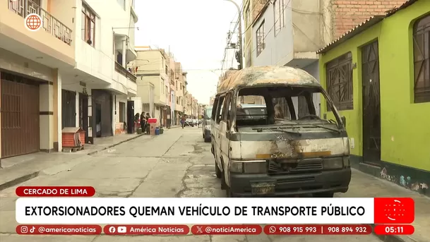 Extorsionadores queman bus público en el Cercado de Lima. Foto: América Noticias