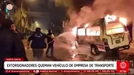 Extorsionadores queman combi de empresa 505 en Santa Anita