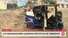 Extorsionadores queman mototaxi de dirigente en Chorrillos