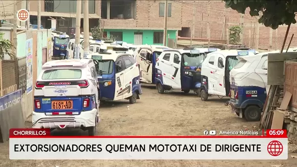 Extorsionadores queman mototaxi de dirigente en Chorrillos. Foto: América Noticias