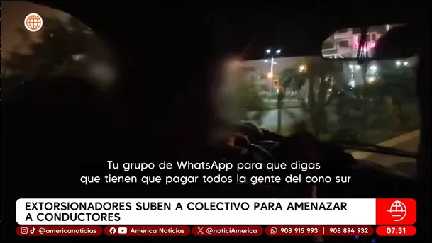 Extorsionadores suben a colectivo para amenazar a conductor en Villa El Salvador. Foto: América Noticias Extorsionadores suben a colectivo para amenazar a conductor en Villa El Salvador. Foto: América Noticias