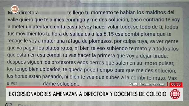 Extorsionan a directora y profesores de colegio en La Libertad. Foto: América Noticias Extorsionan a directora y profesores de colegio en La Libertad. Foto: América Noticias