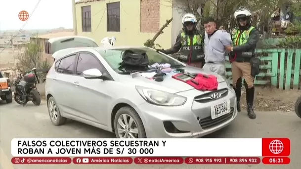 Falsos colectiveros roban S/ 30 mil a joven tras secuestrarlo. Foto: América Noticias Falsos colectiveros roban S/ 30 mil a joven tras secuestrarlo. Foto: América Noticias