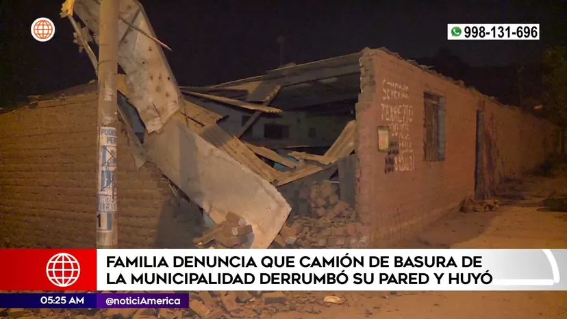 Familia denuncia que camión de basura de la municipalidad Carabayllo derrumbó pared de su casa y huyó