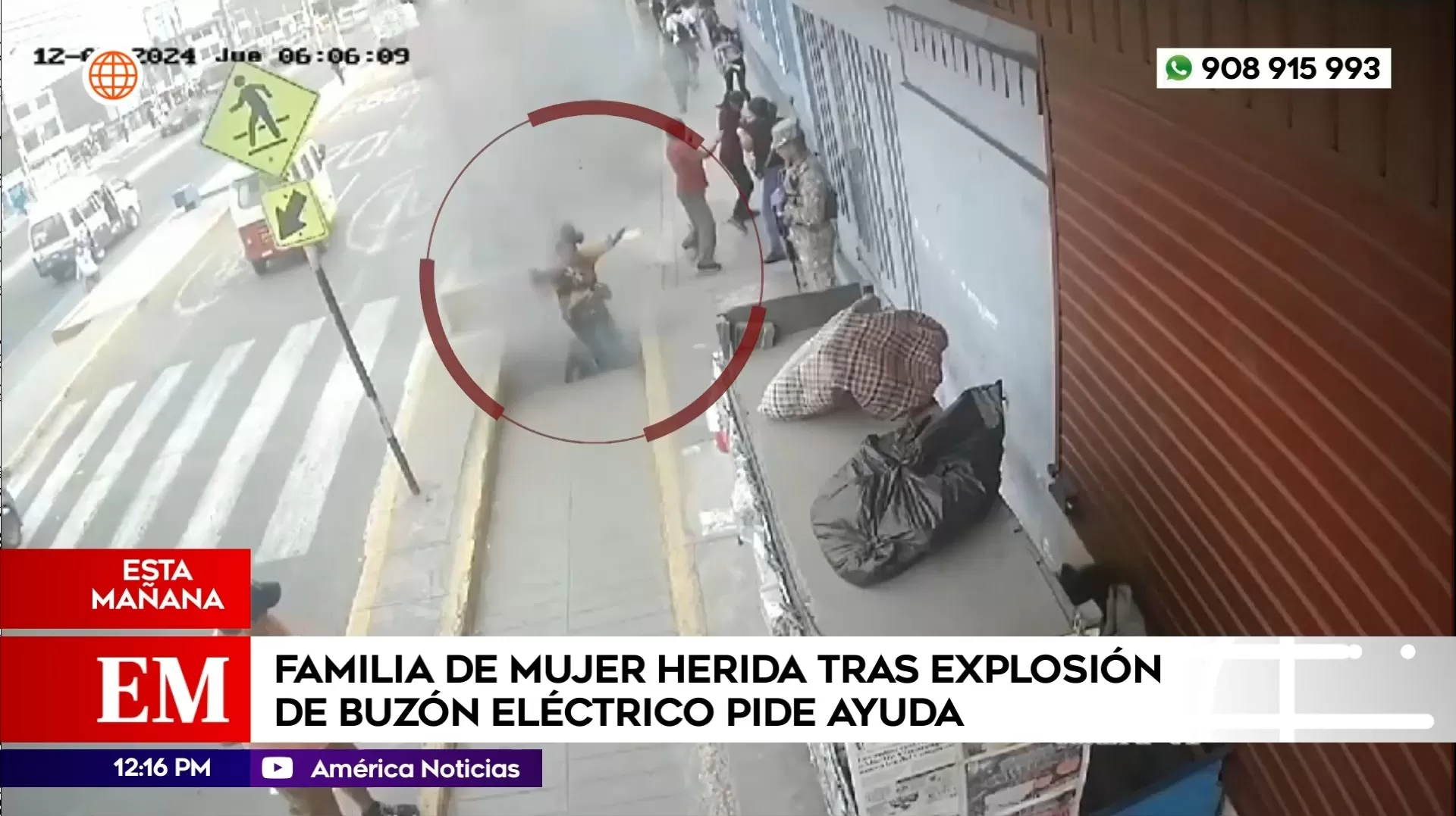 Familia de mujer herida tras explosión de buzón eléctrico pide ayuda. Foto: América Noticias