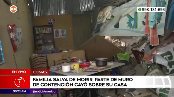 Muro cayó sobre vivienda en Comas. Foto: América Noticias