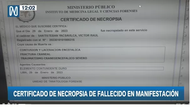 Certificado de necropsia del Ministerio Público