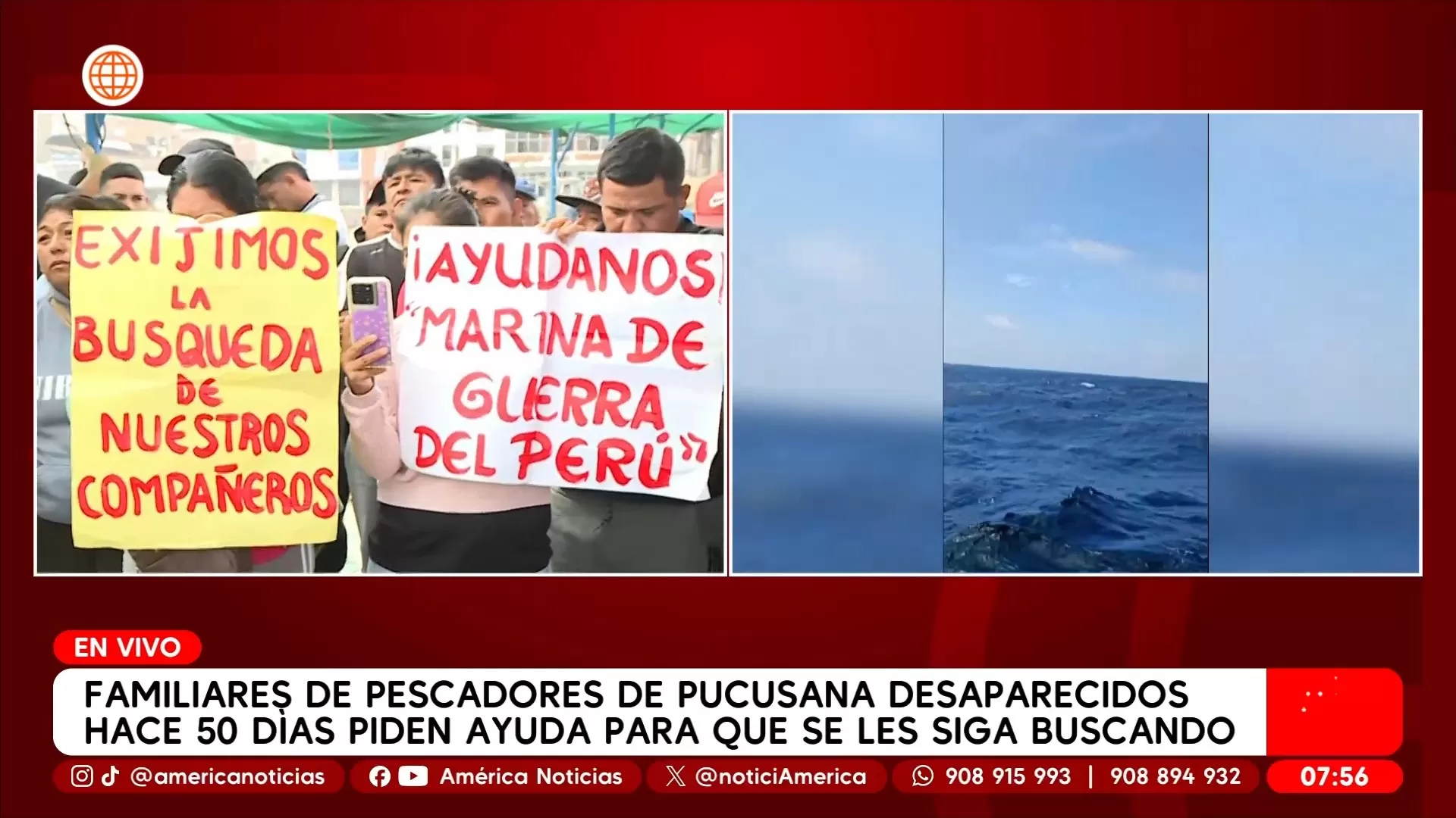 Familiares de pescadores de Pucusana desaparecidos piden ayuda para que se les siga buscando. Foto: América Noticias Familiares de pescadores de Pucusana desaparecidos piden ayuda para que se les siga buscando. Foto: América Noticias