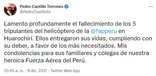 FAP lamenta fallecimiento de 5 tripulantes tras accidente aéreo