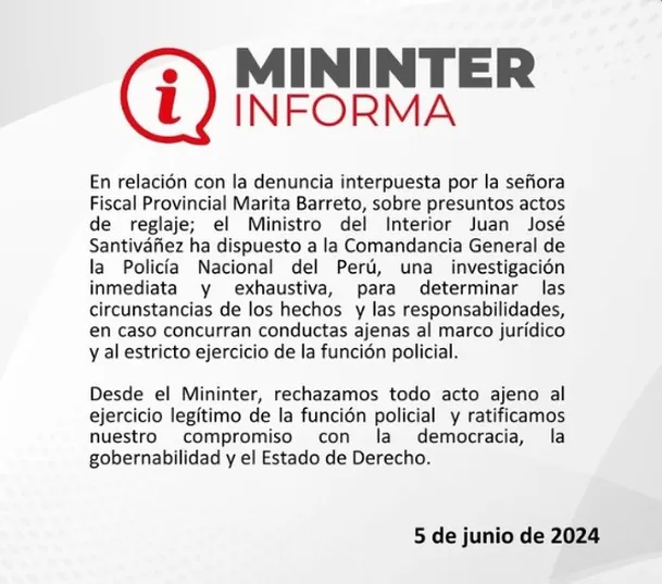 Comunicado Ministerio del Interior | Imagen: X