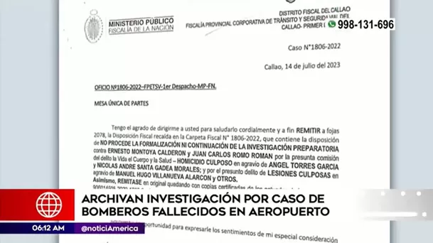 Oficio de la Fiscalía sobre el caso del accidente ocurrido en el aeropuerto Jorge Chávez - Foto: Captura América Noticias