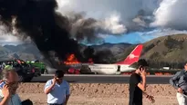 Avión de Peruvian Airlines se incendió en Jauja. Foto: rpp.pe