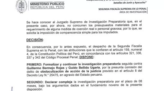 Fiscalía formaliza investigación contra congresistas