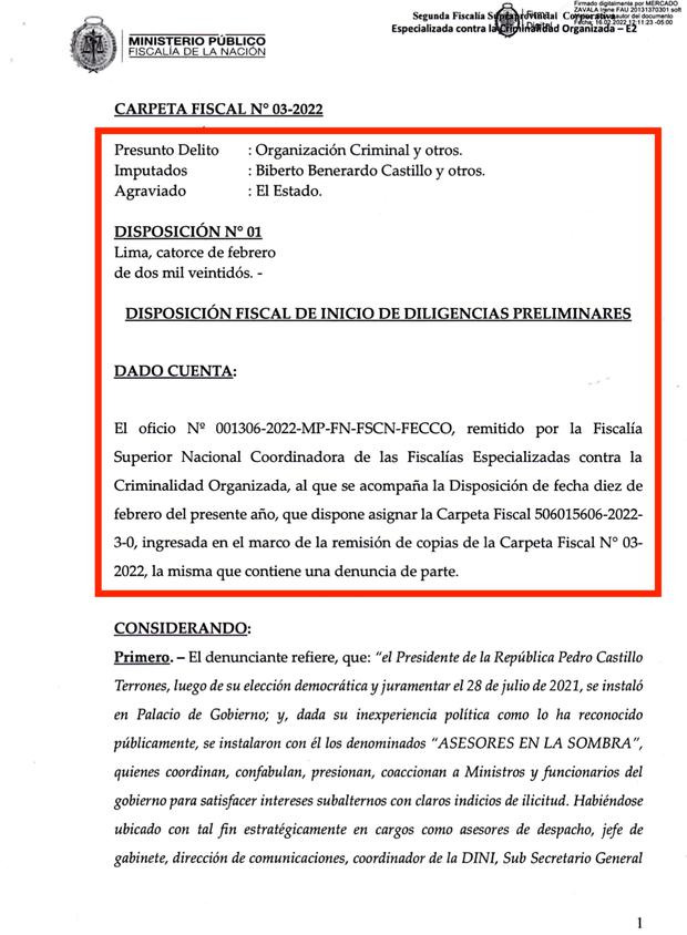 Abren investigación a asesores del presidente por presunta organización criminal