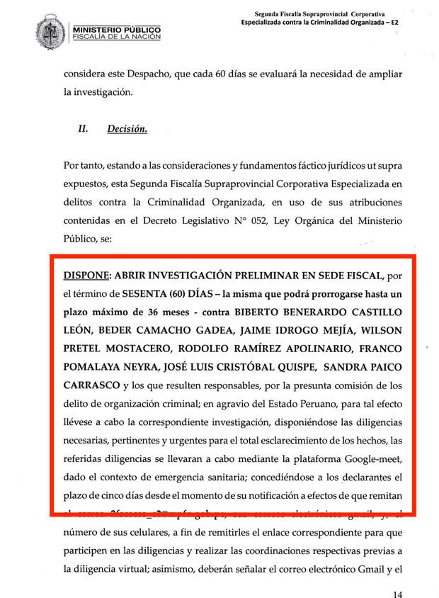 Abren investigación a asesores del presidente por presunta organización criminal