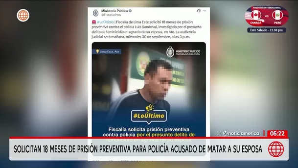 Fiscalía pide prisión preventiva para policía por feminicidio. Foto: América Noticias Fiscalía pide prisión preventiva para policía por feminicidio. Foto: América Noticias