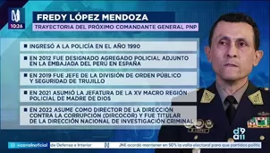 El teniente general Fredy López Mendoza será el nuevo comandante general de la Policía Nacional del Perú (PNP), en reemplazo de Óscar Arriola. El oficial llega al máximo cargo de la institución tras desempeñarse como jefe del Estado Mayor General de la PNP desde enero de 2026./ Video: Canal N