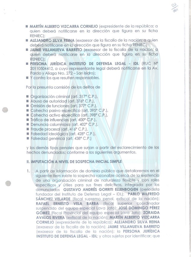 Fuerza Popular denunció a Gustavo Gorriti, Rafael Vela, José Domingo Pérez y otros mencionados por Jaime Villanueva