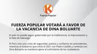 Fuerza Popular votará a favor de la vacancia de Dina Boluarte