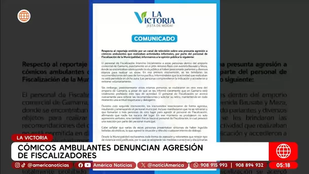 Cómicos ambulantes denuncian agresión de fiscalizadores en La Victoria. Foto: América Noticias