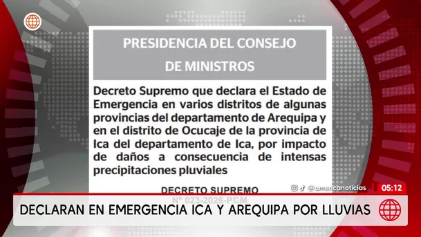 Gobierno declara estado de emergencia en varias regiones por lluvias. Foto: América Noticias