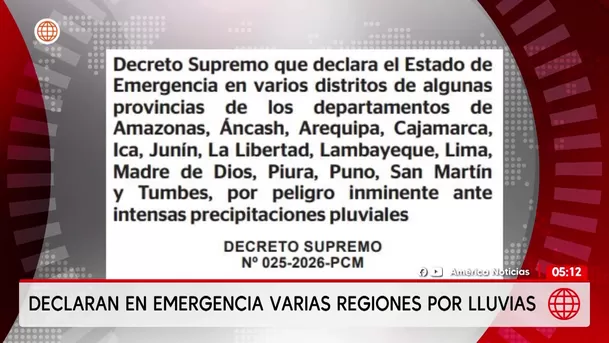 Gobierno declara estado de emergencia en varias regiones por lluvias. Foto: América Noticias