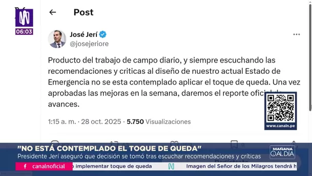 Gobierno no aplicará toque de queda durante estado de emergencia en Lima. Foto: X Gobierno no aplicará toque de queda durante estado de emergencia en Lima. Foto: X