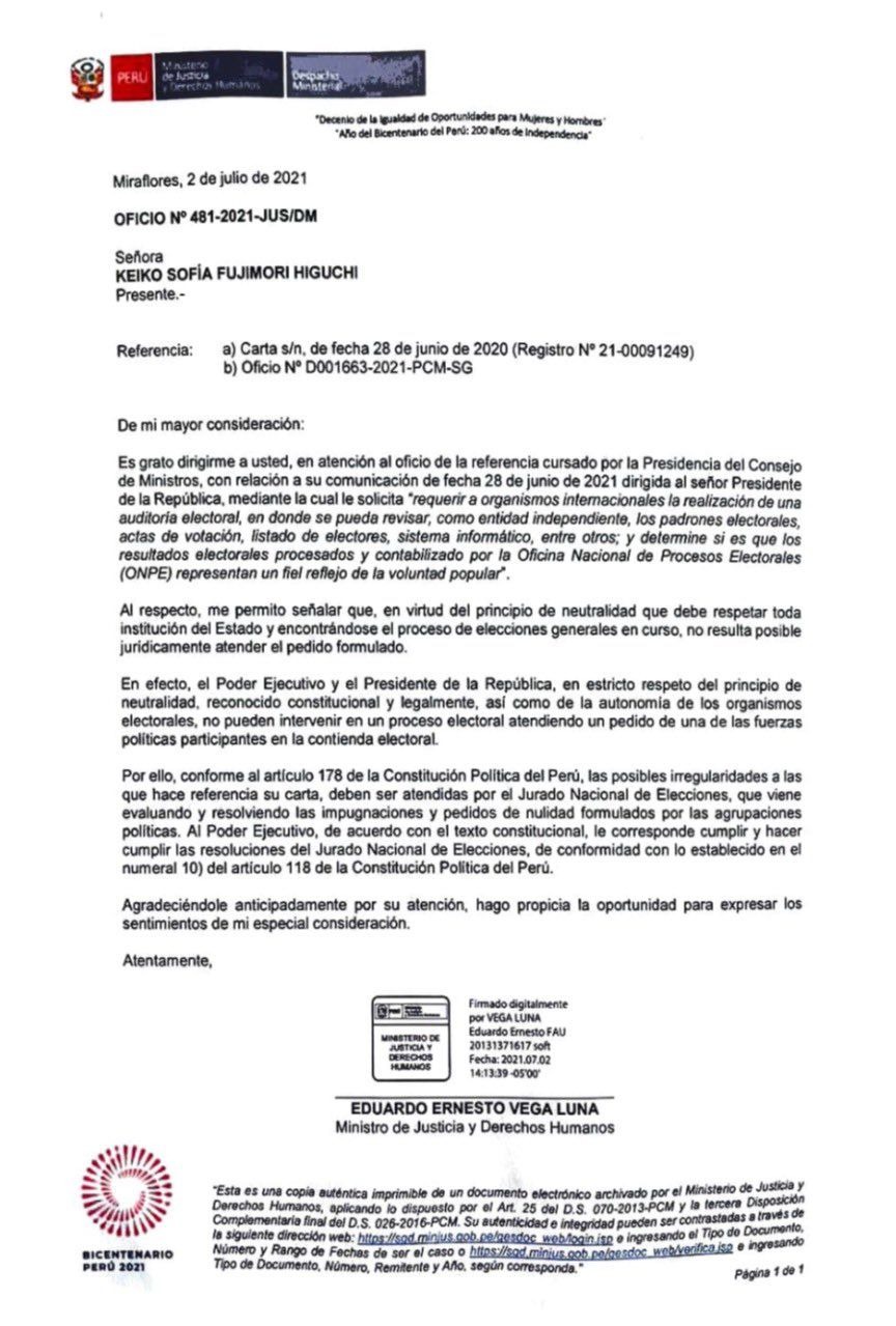 Gobierno no convocará a organismos internacionales para auditar elecciones