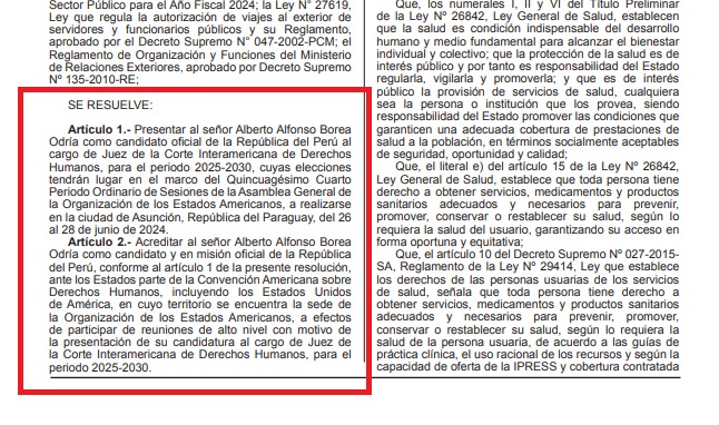 Gobierno oficializó candidatura de Alberto Borea para ser juez de la Corte IDH