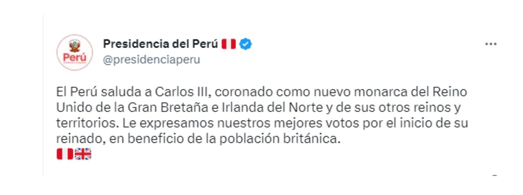 Gobierno Peruano saludó la coronación del rey Carlos III