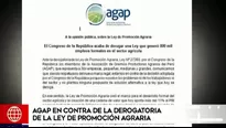 AGAP tras derogatoria de la ley de promoción agraria: Decisión del Congreso no resuelve los problemas. Video: América