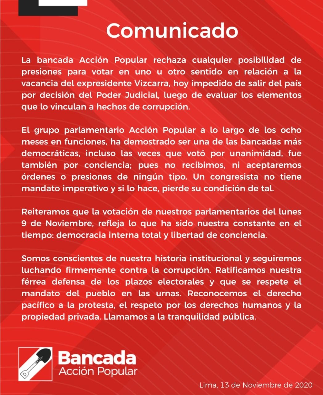 Otto Guibovich: Nadie en Acción Popular condicionó el voto de la vacancia presidencial