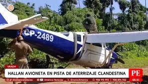 Hallan avioneta en pista clandestina usada para droga en el Vraem. Foto y video: América Noticias